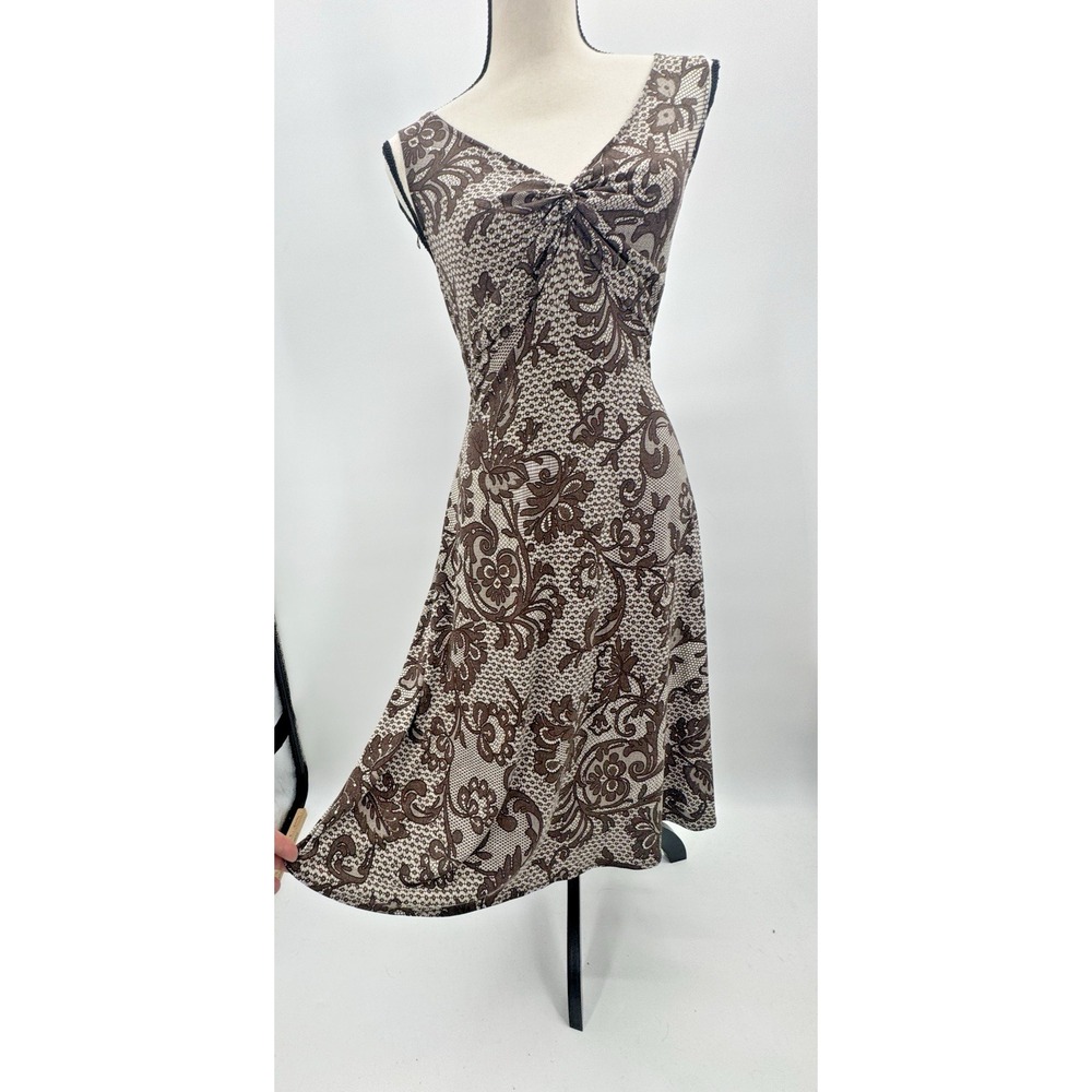VTG Y2K London Times Chocolate Paisley Babydoll Midi Dress 10 Whimsigoth Boho - Picture 3 of 11